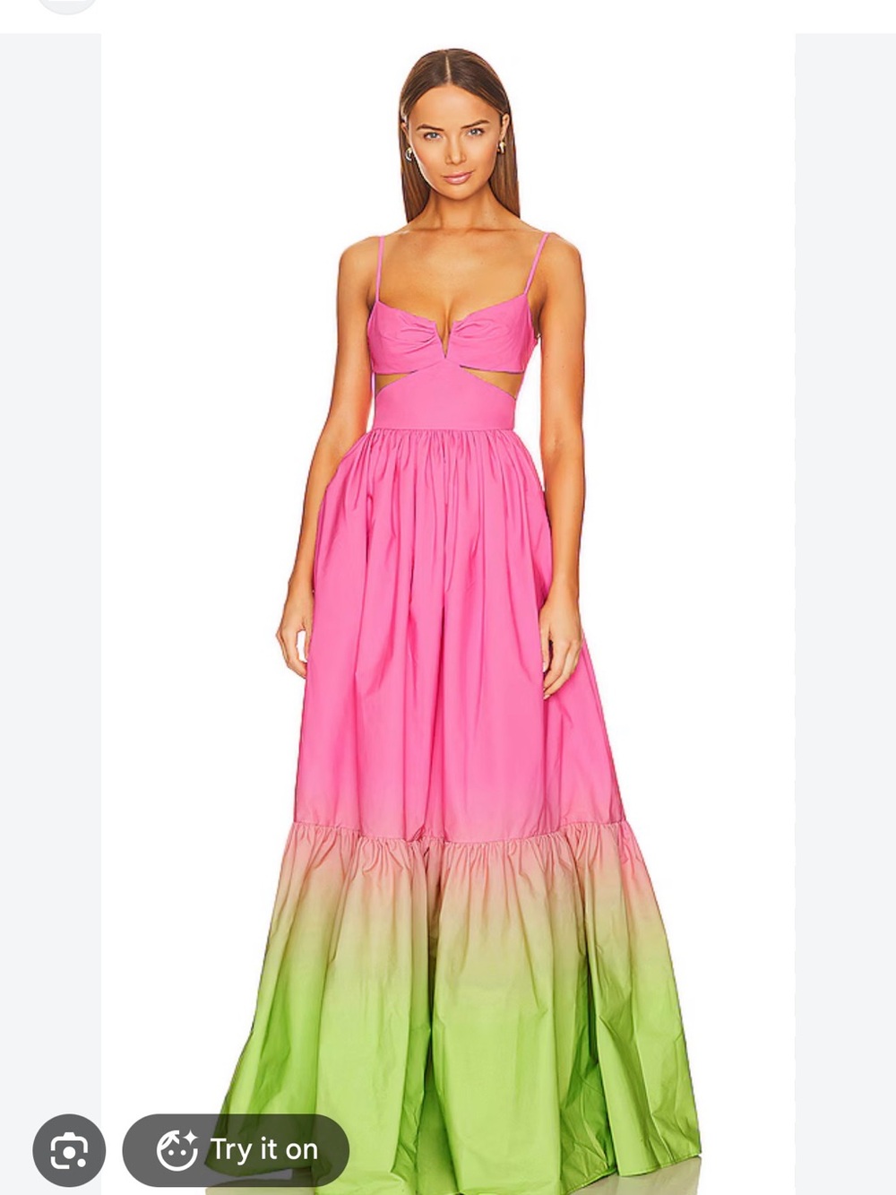 Ombre Pink and Green Maxi Dress with Cutout Bodice